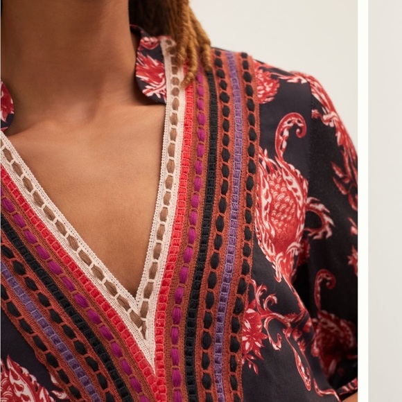 Anthropologie Bl-nk Floral Embroidered V-Neck Top - Picture 3 of 9